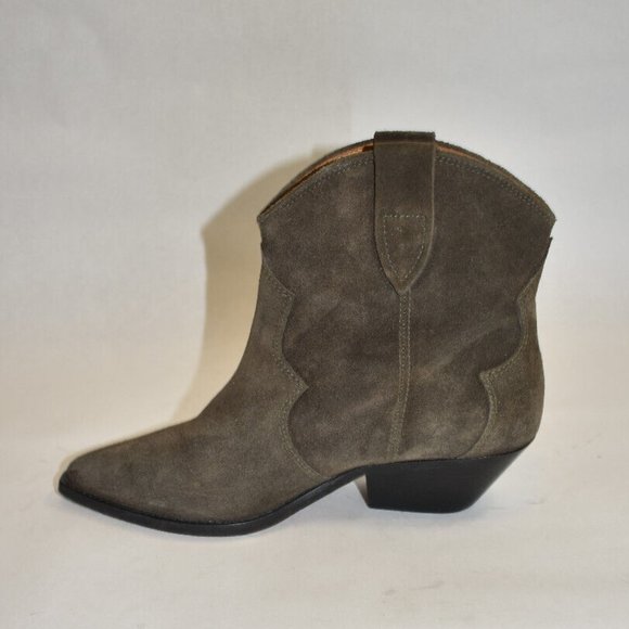 Isabel Marant Dewina Suede Western Boots Olive Brown Size 37 7 US DD308 - Picture 3 of 8